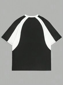 Coolane 女式夏季休閒色塊字母印花賽車T恤 - 黑色 - 查看 9