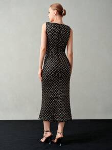 MOTF PREMIUM CONTRAST SEQUINS MERMAID HEM DRESS,HOLIDAY PARTY BIRTHDAY FORMAL EVENING OCCASSION - Black - View 9