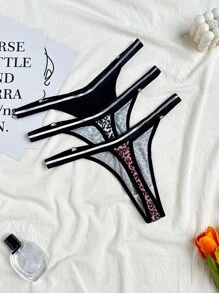 3pcs Sexy Leopard Printed Low Rise Thong - Multicolor - View 2