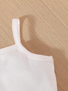 嬰兒女實色背心上衣及花紋前鈕扣背心上衣和彈性腰短褲夏日套裝 - 藍色 - 查看 5