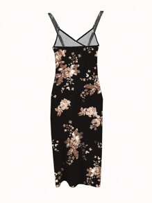 Breezaya Women's Floral Print Spaghetti Strap Cross Back Cutout Waist High Slit Bodycon Dress For Spring And Summer Maxi Women Outfit