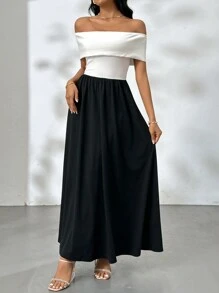 SHEIN Privé Elegantes, modisches Damen Kleid in Schwarz und Weiß mit Kontrastfarben, einschultrig, sexy, für romantische Anlässe, Dates, Arbeit, Straße, Hochzeitssaison, Abschlussfeier, Urlaub, Lehrertag, Muttertag