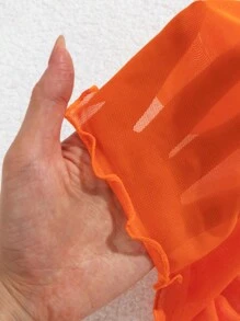 Swim Mod 女士夏季海滩碎花吊带比基尼套装度假比基尼套装带罩衫裙泳衣，随机印花，3 件套 - 橘色 - 查看 6