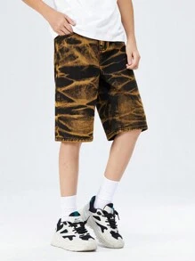 Tween Boy Street Style Cool Heavy Wash Color Block Elastic Waist Denim Shorts - Black - View 3