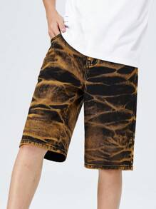 Tween Boy Street Style Cool Heavy Wash Color Block Elastic Waist Denim Shorts - Black - View 5