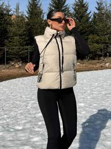 EURMUSE Sleeves Puffer Jacket With Zip And Warm Padding, Double Faced, Contrast Zipper Colour - Beige - View 3