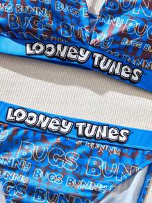 LOONEY TUNES X SHEIN Set aus Strickbikini in Große Größen mit lässigem Buchstaben-Grafik Motiv, Sommer