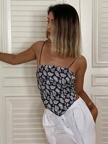 DAZY Top camisero asimétrico de verano con estampado completo para vacaciones, blusas bohemias