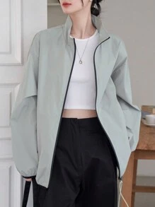 Zip Up Front Jacket - Grey - View 1