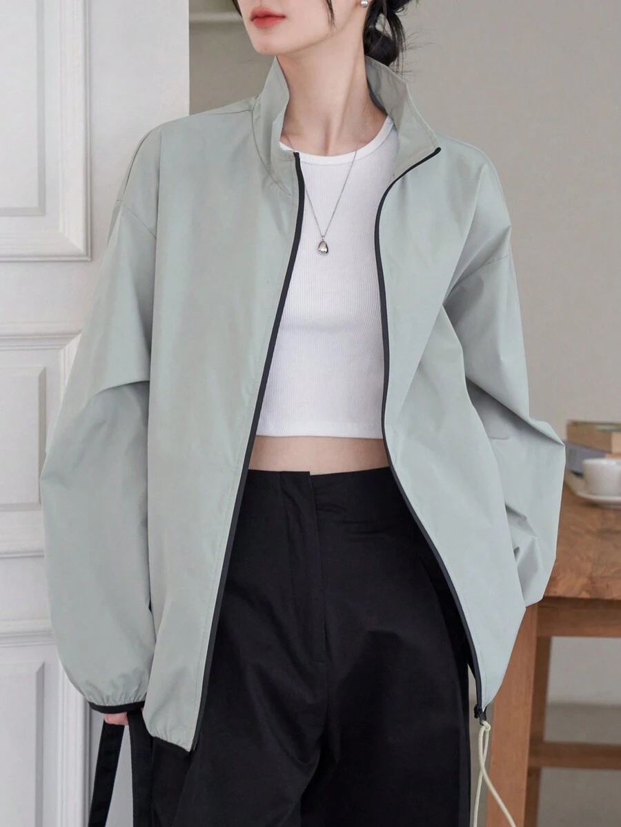 Zip Up Front Jacket - Grey - View 1