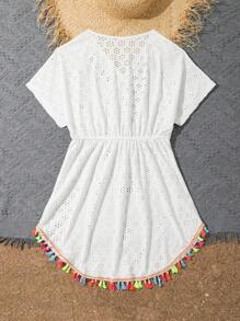 Sparklyn 少女流蘇裝飾遮罩衣 - 白色 - 查看 2