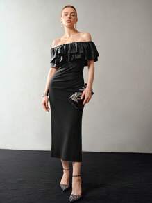 MOTF PREMIUM ĐẦM RÚT LỚN TẮT VAI VÁY XÁCH ĐÙI - màu đen - Xem 8