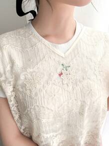 FRIFUL Women's Plain Simple Lace Decorated Tank Top - White - View 4