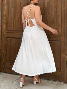 RueChic Plus Trim Strap Detailed Maxi Summer Dress - Apricot - View 1