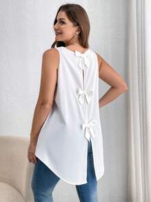 SHEIN Essnce Camisa blanca de verano de talla grande, parte superior con lazo, lindo conjunto de verano, partes superiores de verano, ropa de verano, conjuntos para festivales, camisa blanca para mujeres altas, vestidos de verano para mujeres de talla grande