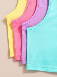 SHEIN 4pcs Holiday,Summer,TravelTween Girl Solid Color Simple Everyday Summer Top