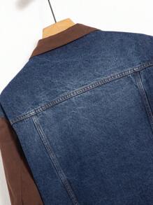 Manfinity Hypemode Men's Splicing Single-Breasted Denim Jacket For Daily Casual Wear - Dark Wash - View 4