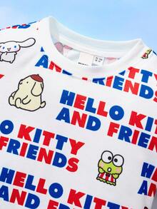 HELLO KITTY AND FRIENDS | SHEIN 男孩色彩繽紛的卡通和字母短袖T恤和短褲套裝 - 彩色 - 查看 5