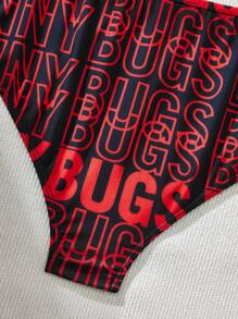 LOONEY TUNES X SHEIN Plus Size Knitted Letter And Cartoon Print Halter Neck Bikini Set, Summer