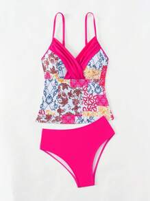 SHEIN Swim Women Vintage Printed 2pcs Vest And Swimwear Set With Swimming Trunks For Holiday Summer - Multicolor - View 2