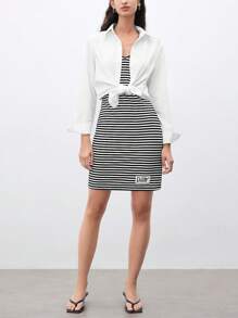 SHEIN Unity Vestido Casual De Verano Para Mujer Con Chaleco Y Rayas Con Diseño De Letras