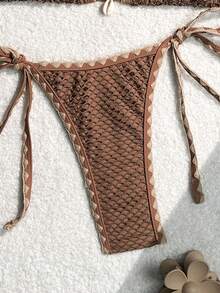 Costavie Set Bikini Seksi Wanita Warna Polos Model Halter Neck, Set Bikini Terpisah, Baju Renang untuk Liburan Pantai Musim Panas - Coffee Brown - View 5