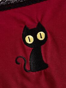 ROMWE Hippie Magic  Black Cat Embroidered Striped Tank Top