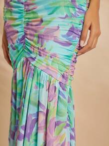 L'Amorae Floral Ruched Mermaid Hem With Cutout Details Dress