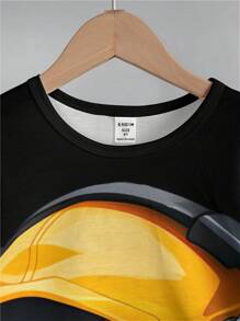 SHEIN Young Boy Casual Cartoon Printed Short Sleeve T-Shirt And Shorts Set, Suitable For Summer