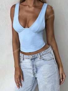 Women's Solid Color Sexy Deep V-Neck Tank Top For Summer