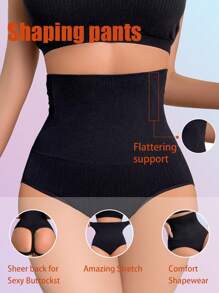 Women Seamless High Waist Tummy Control Sexy Butt Lifter Triangle Panties Shapewear Bottom, 1pc - Black - View 1