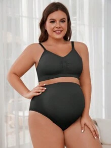 Plus Size Solid Color Simple Style Bra & Panty Set