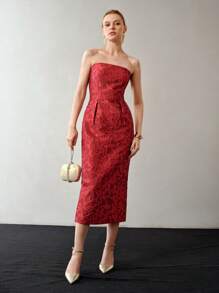 MOTF PREMIUM VÁY ỐNG XẾP Nếp JACQUARD - Đỏ - Xem 6