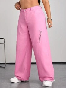 SHEIN ICON Plus Size Women Sexy Low-Rise Pink Denim Jeans, Street Style, Made Of All Cotton - Pink - View 5