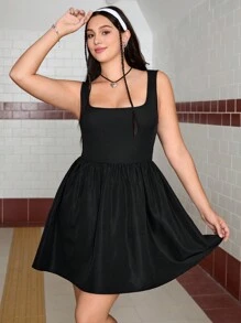 SHEIN EZwear Plus Size Black Mini A-Line Dress - Black - View 6