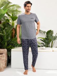 Eenvoudig homewear-set met korte mouwen en lange broek voor heren - Veel kleurig - Bekijken 2