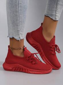 STEPREACH Fall/Winter Women's Casual Athletic Shoes, Breathable, Comfortable, Lightweight, Lace-Up, Solid Color, Bright Pink, Anti-Slip, Wear-Resistant,Sneakers For Women