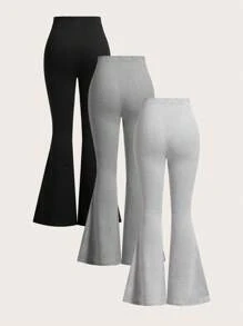 SHEIN Girlism Tween Mädchen Kaufe 1 und erhalte 2 kostenlos, 3 Stücke Set aus einfarbigen ausgestellten Hosen, lässig und vielseitig, multifunktionales Set für Tween Mädchen, Herbst, Winter, Preppy-Stil, Schulanfang