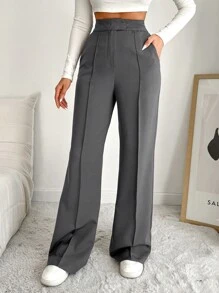 EURMUSE High Waist Wide Leg Suit Pants - Grey - View 6