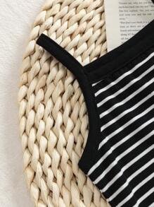 Baby Girl Cute And Simple Striped Knit Color Block  Mid-Length Camisole Dress For Summer - Black and White - View 4