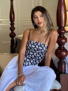 DAZY Top camisero asimétrico de verano con estampado completo para vacaciones, blusas bohemias