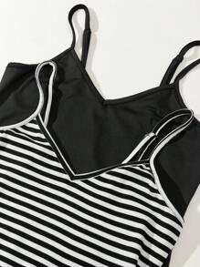 SHEIN Unity Vestido Casual De Verano Para Mujer Con Chaleco Y Rayas Con Diseño De Letras