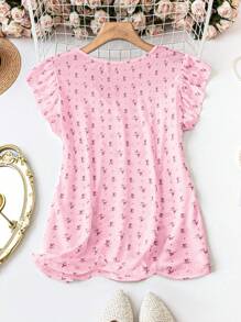 SHEIN LUNE Áo thun họa tiết hoa cổ chữ V tay lửng mùa hè cỡ lớn cho nữ Áo thun thường ngày đi nghỉ mát dành cho nữ - Hồng - Xem 2