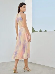 MOTF PREMIUM TIE DYE KEYHOLE NECK PLEATED DRESS - Multicolor - View 9