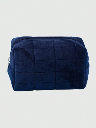 Simple Blue Plaid Cosmetic Bag