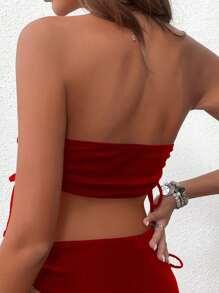 SHEIN Maternity Bikini Set,Summer Beach - Red - View 4