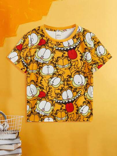 GARFIELD | SHEIN 男孩休閒卡通印花有趣短袖T恤，夏季