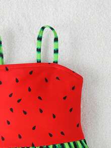 Traje de baño de una sola pieza con estampado de sandía para niña joven - Multicolor - Ver 4