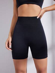 Seamless High Waist Elastic Yoga Shorts For Workout And Fitness - Black - View 4