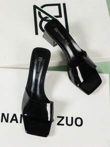 Women\ Fashionable Black Transparent Strap High-Heeled Sandals For Events, Weddings, Parties And Music Festivals In Spring & Summer 2024: Elegant And Stylish High-End Sandals With Open Toes, Chunky Heels, Square Toes And Versatile Design.